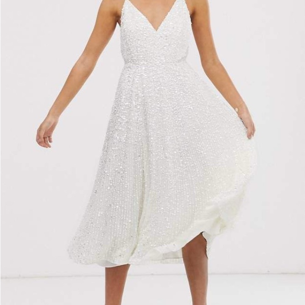 ASOS Edition Eva Embellished Cami Midi Wedding Dress Size 8. NWT